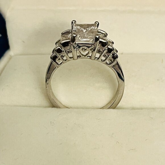 Sterling Silver 925 Princess Cut CZ Cocktail Ring - 6.25 - Picture 8 of 8